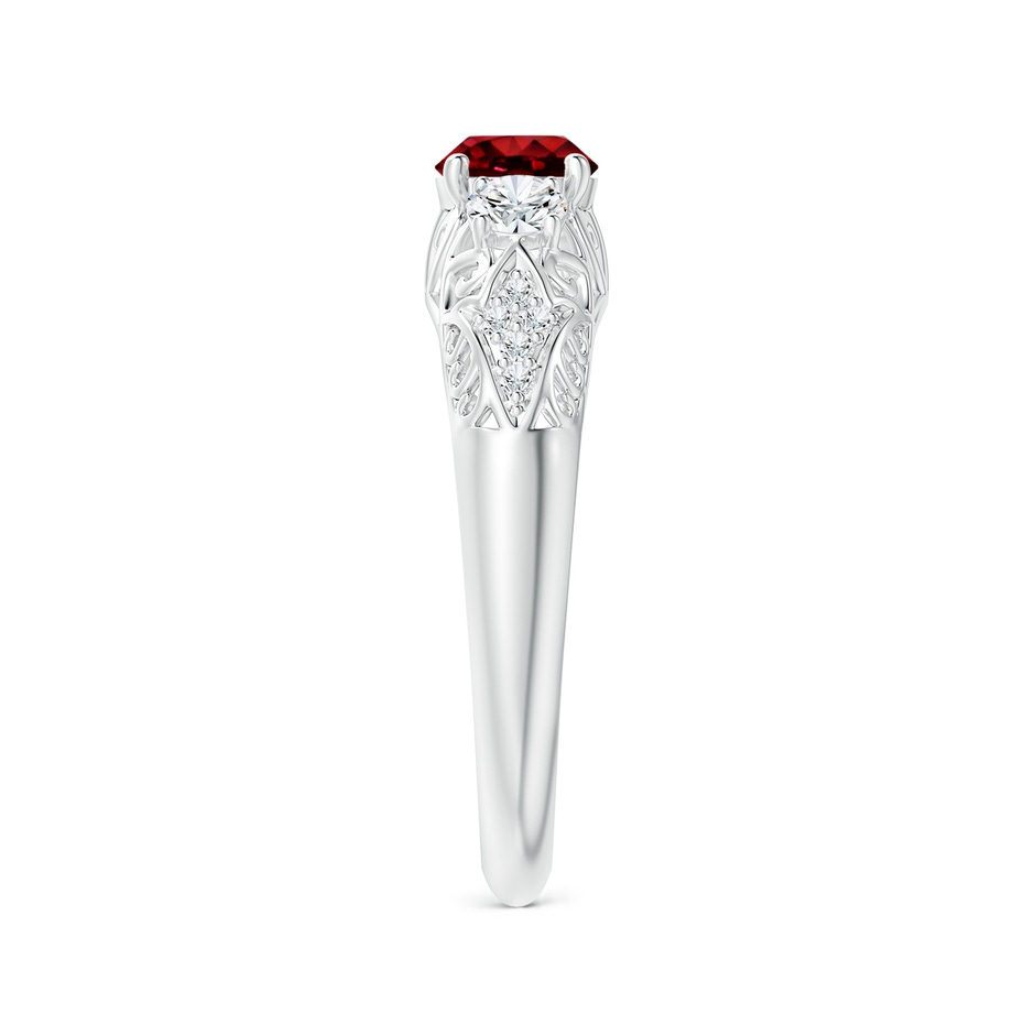 5mm AAAA Aeon Vintage Style Ruby and Diamond Three Stone Engagement Ring in 18K White Gold side-2