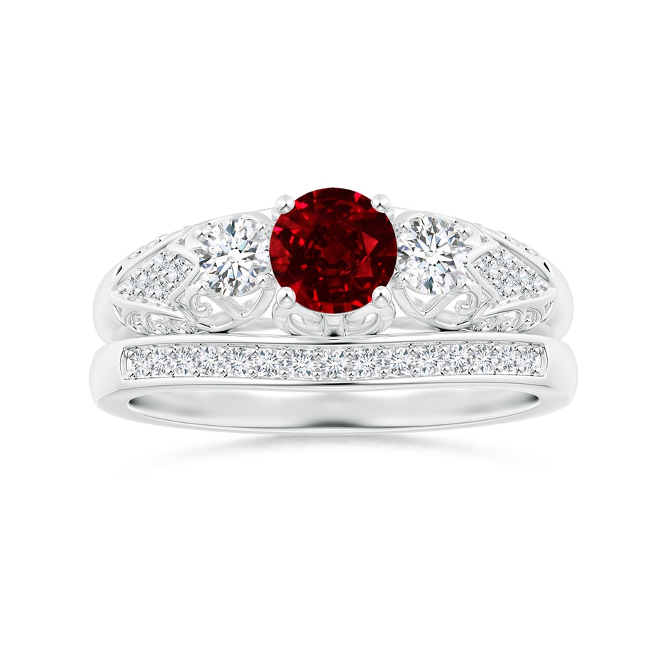 5mm AAAA Aeon Vintage Style Ruby and Diamond Three Stone Engagement Ring in 18K White Gold side-3