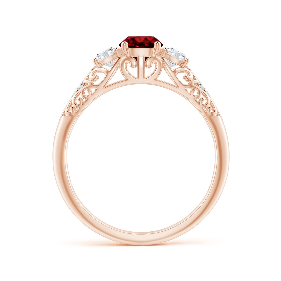 5mm AAAA Aeon Vintage Style Ruby and Diamond Three Stone Engagement Ring in Rose Gold side-1