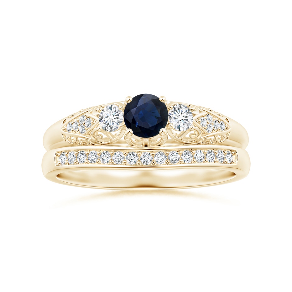 4mm A Aeon Vintage Style Sapphire and Diamond Three Stone Engagement Ring in Yellow Gold side-3