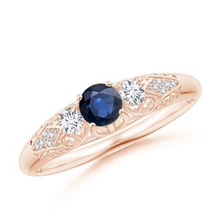 4mm AA Aeon Vintage Style Sapphire and Diamond Three Stone Engagement Ring in Rose Gold