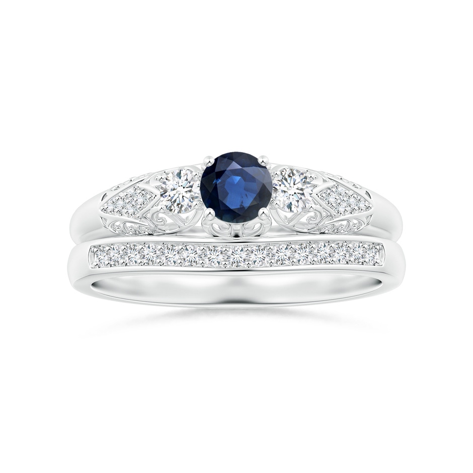 4mm AA Aeon Vintage Style Sapphire and Diamond Three Stone Engagement Ring in White Gold side-3