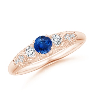 4mm AAA Aeon Vintage Style Sapphire and Diamond Three Stone Engagement Ring in 10K Rose Gold