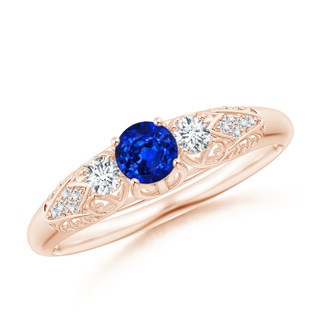 4mm AAAA Aeon Vintage Style Sapphire and Diamond Three Stone Engagement Ring in 10K Rose Gold