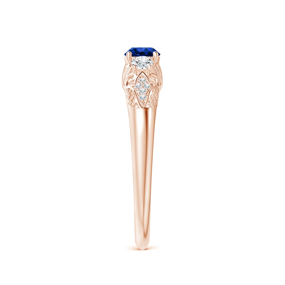 4mm AAAA Aeon Vintage Style Sapphire and Diamond Three Stone Engagement Ring in Rose Gold side-2