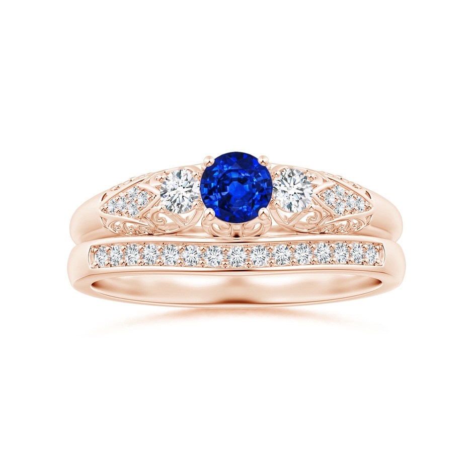 4mm AAAA Aeon Vintage Style Sapphire and Diamond Three Stone Engagement Ring in Rose Gold side-3