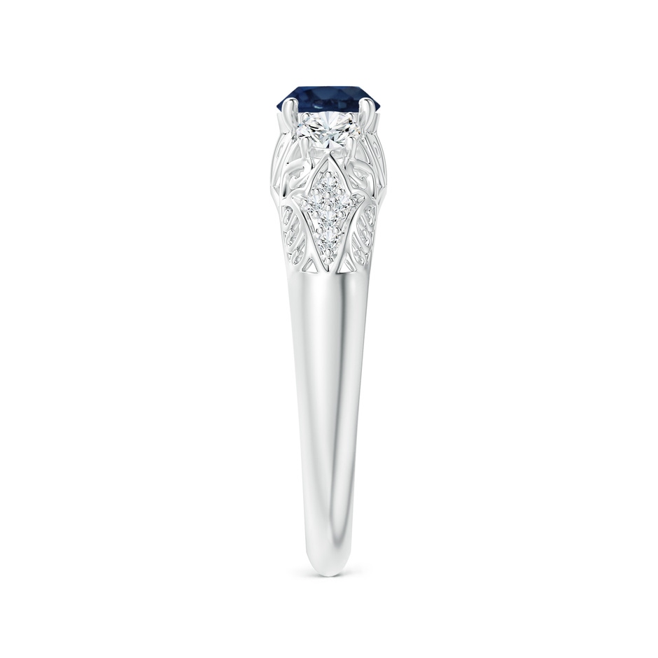 5mm AA Aeon Vintage Style Sapphire and Diamond Three Stone Engagement Ring in 18K White Gold side-2