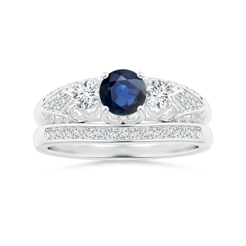 5mm AA Aeon Vintage Style Sapphire and Diamond Three Stone Engagement Ring in 18K White Gold side-3