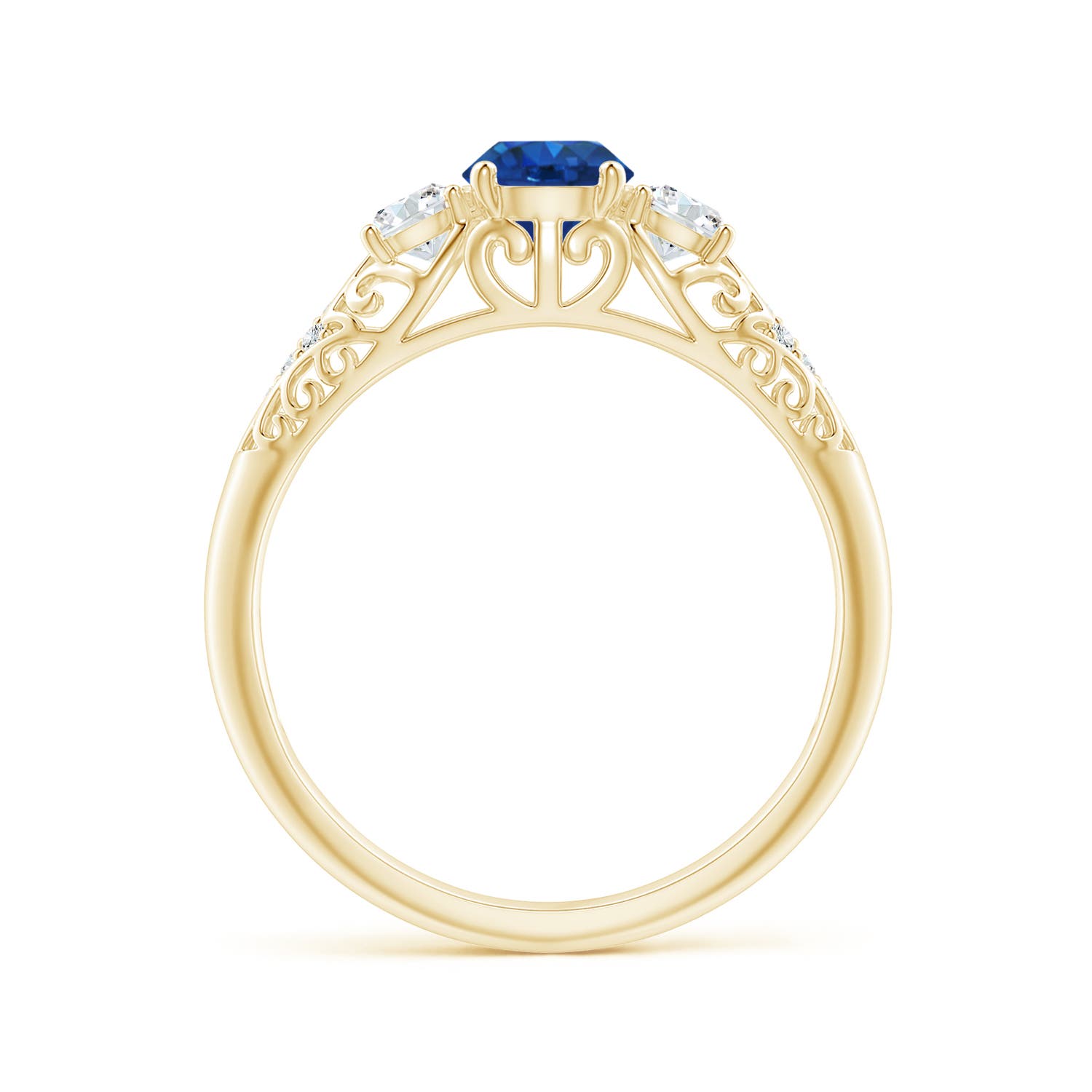 5mm AAA Aeon Vintage Style Sapphire and Diamond Three Stone Engagement Ring in 18K Yellow Gold