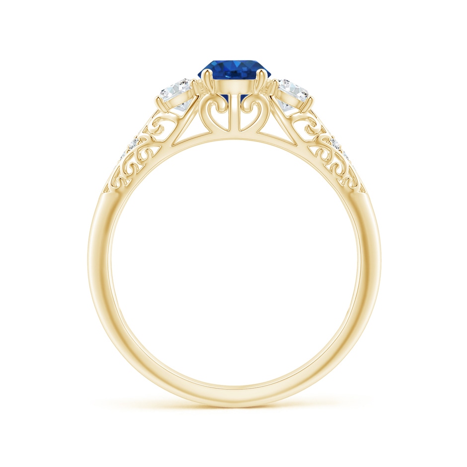 5mm AAA Aeon Vintage Style Sapphire and Diamond Three Stone Engagement Ring in 18K Yellow Gold side-1