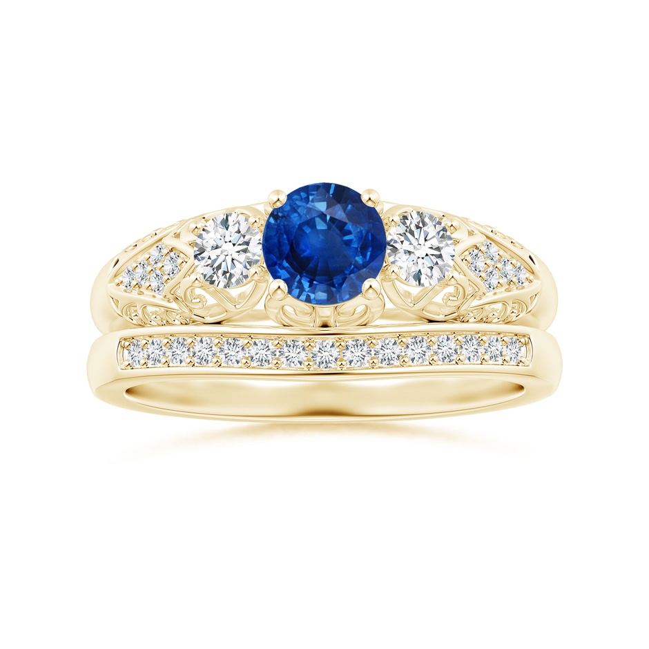 5mm AAA Aeon Vintage Style Sapphire and Diamond Three Stone Engagement Ring in 18K Yellow Gold side-3