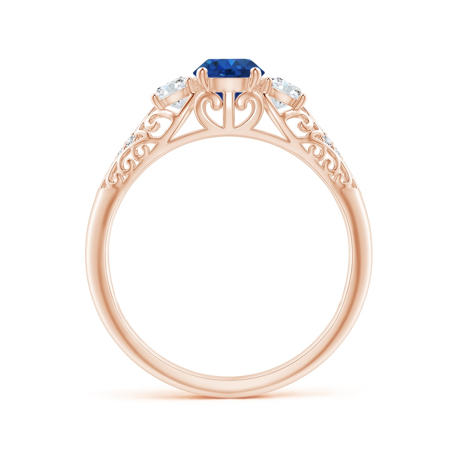 5mm AAA Aeon Vintage Style Sapphire and Diamond Three Stone Engagement Ring in Rose Gold side-1