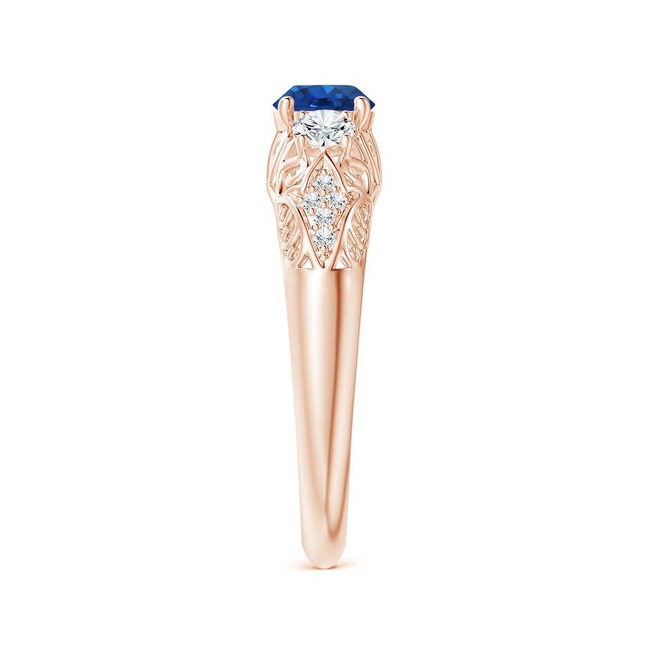 5mm AAA Aeon Vintage Style Sapphire and Diamond Three Stone Engagement Ring in Rose Gold side-2