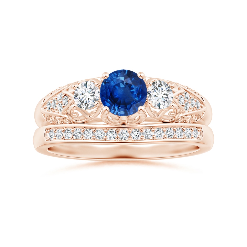 5mm AAA Aeon Vintage Style Sapphire and Diamond Three Stone Engagement Ring in Rose Gold side-3