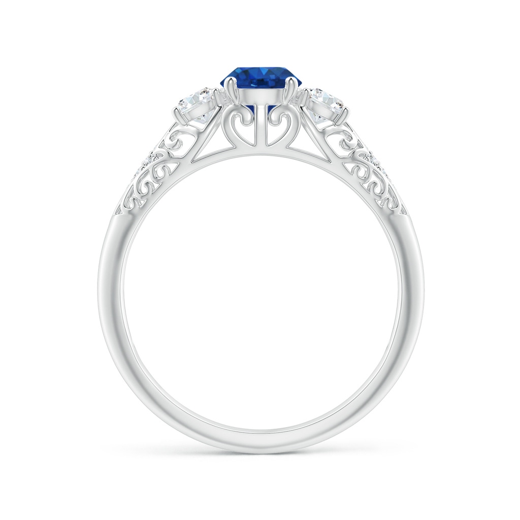 5mm AAA Aeon Vintage Style Sapphire and Diamond Three Stone Engagement Ring in White Gold Side-1
