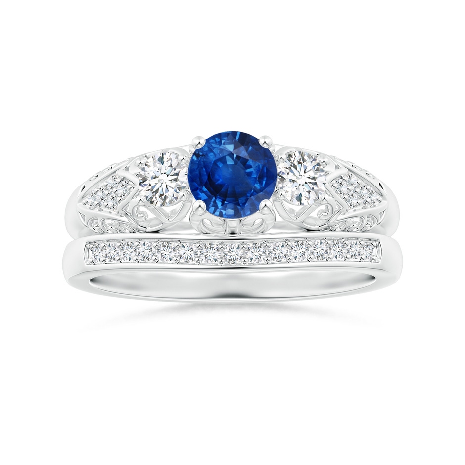 5mm AAA Aeon Vintage Style Sapphire and Diamond Three Stone Engagement Ring in White Gold side-3