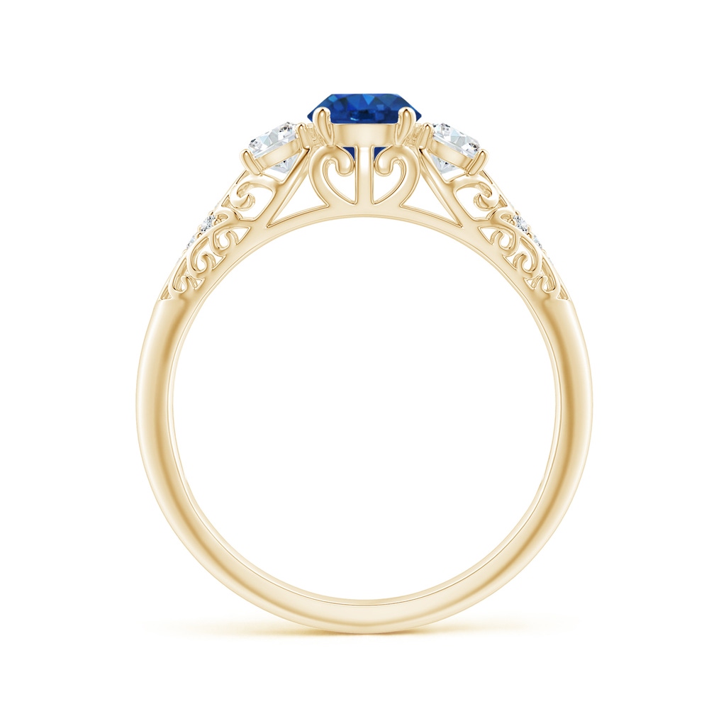 5mm AAA Aeon Vintage Style Sapphire and Diamond Three Stone Engagement Ring in Yellow Gold - side_1