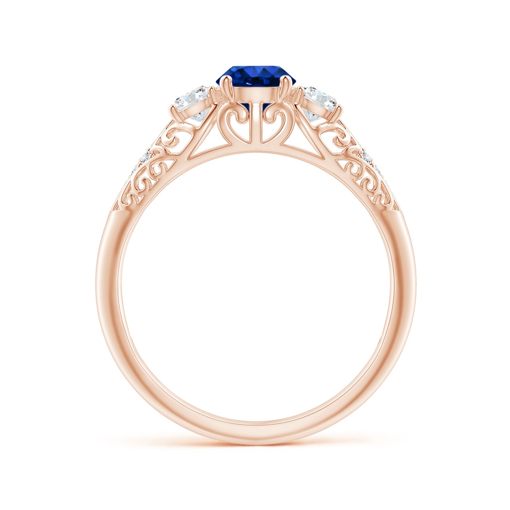5mm AAAA Aeon Vintage Style Sapphire and Diamond Three Stone Engagement Ring in Rose Gold Side-1