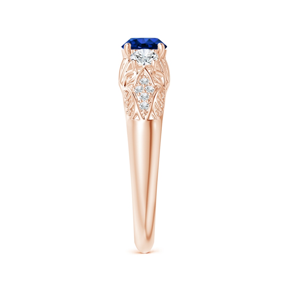 5mm AAAA Aeon Vintage Style Sapphire and Diamond Three Stone Engagement Ring in Rose Gold side-2