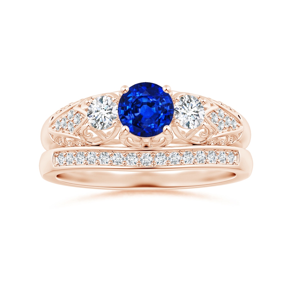 5mm AAAA Aeon Vintage Style Sapphire and Diamond Three Stone Engagement Ring in Rose Gold Side-3