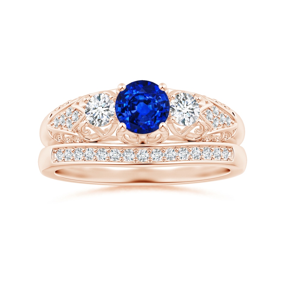 5mm AAAA Aeon Vintage Style Sapphire and Diamond Three Stone Engagement Ring in Rose Gold side-3