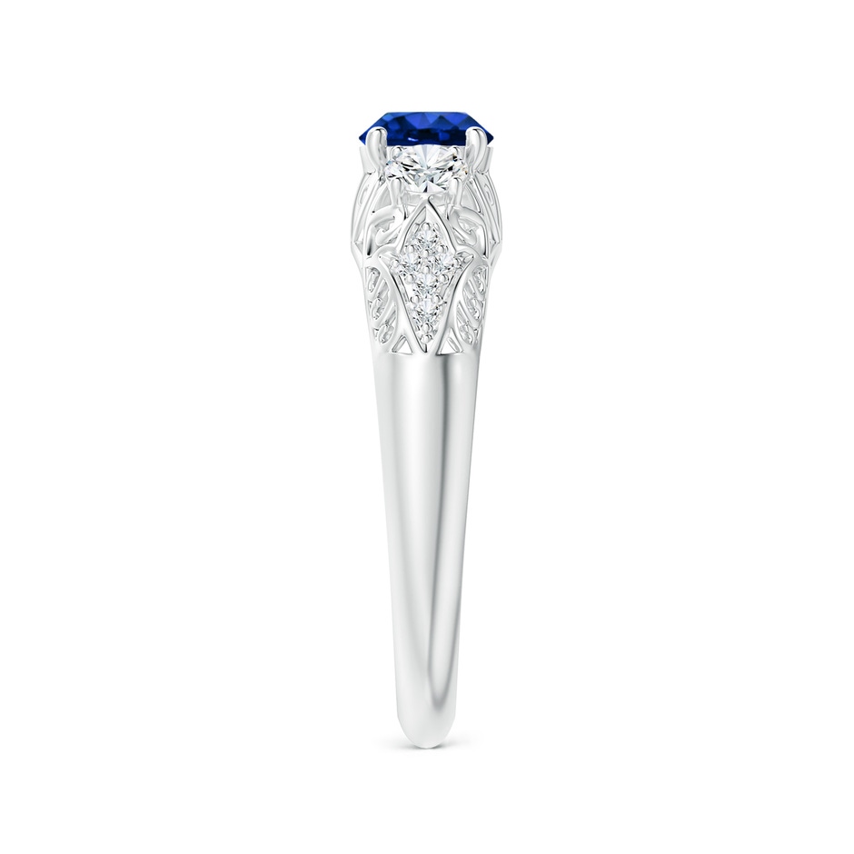 5mm AAAA Aeon Vintage Style Sapphire and Diamond Three Stone Engagement Ring in White Gold side-2