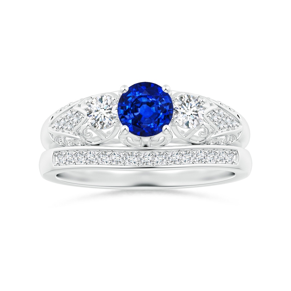 5mm AAAA Aeon Vintage Style Sapphire and Diamond Three Stone Engagement Ring in White Gold side-3
