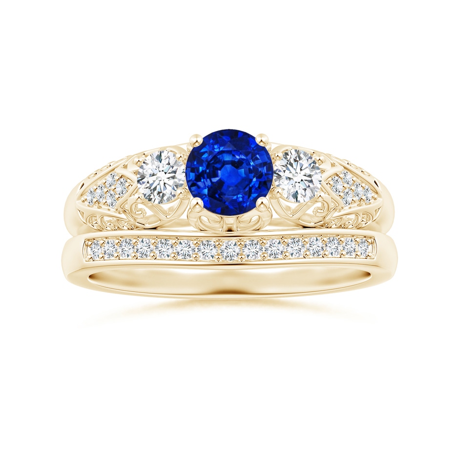 5mm AAAA Aeon Vintage Style Sapphire and Diamond Three Stone Engagement Ring in Yellow Gold side-3