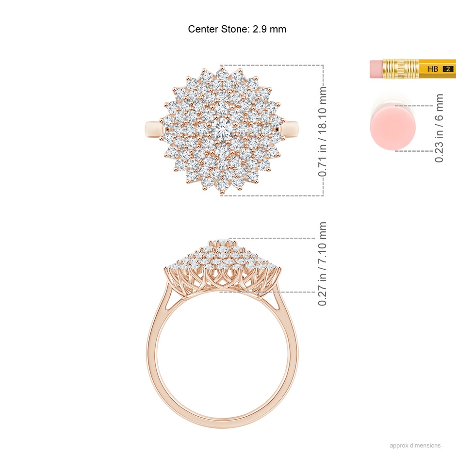 2.9mm GVS2 Diamond Cluster Sunburst Cocktail Ring in Rose Gold ruler