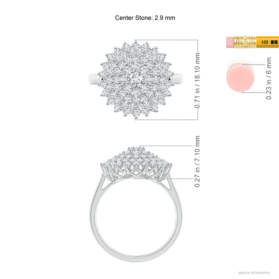 2.9mm GVS2 Diamond Cluster Sunburst Cocktail Ring in White Gold ruler