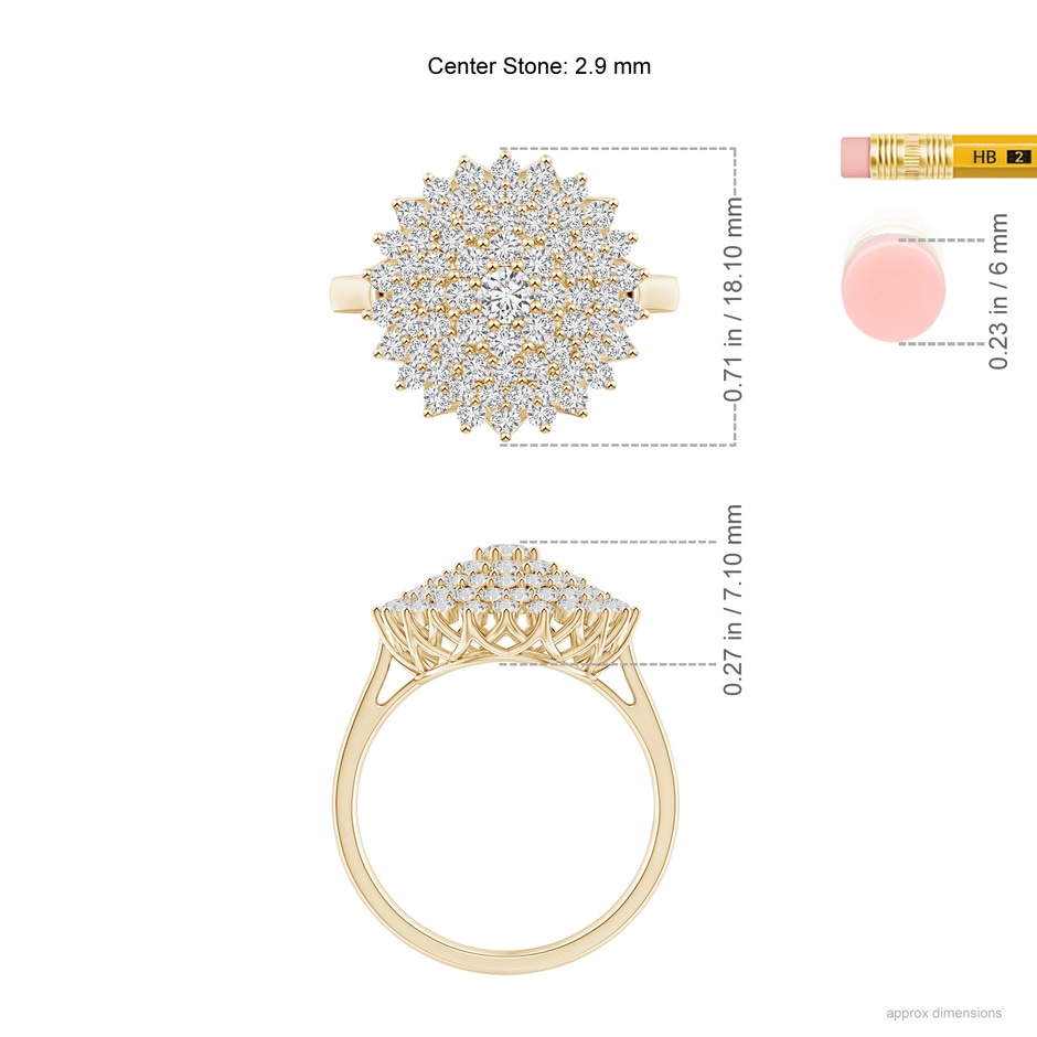 2.9mm HSI2 Diamond Cluster Sunburst Cocktail Ring in Yellow Gold ruler