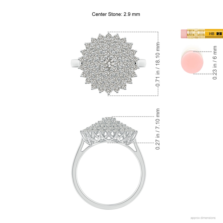 2.9mm KI3 Diamond Cluster Sunburst Cocktail Ring in White Gold ruler