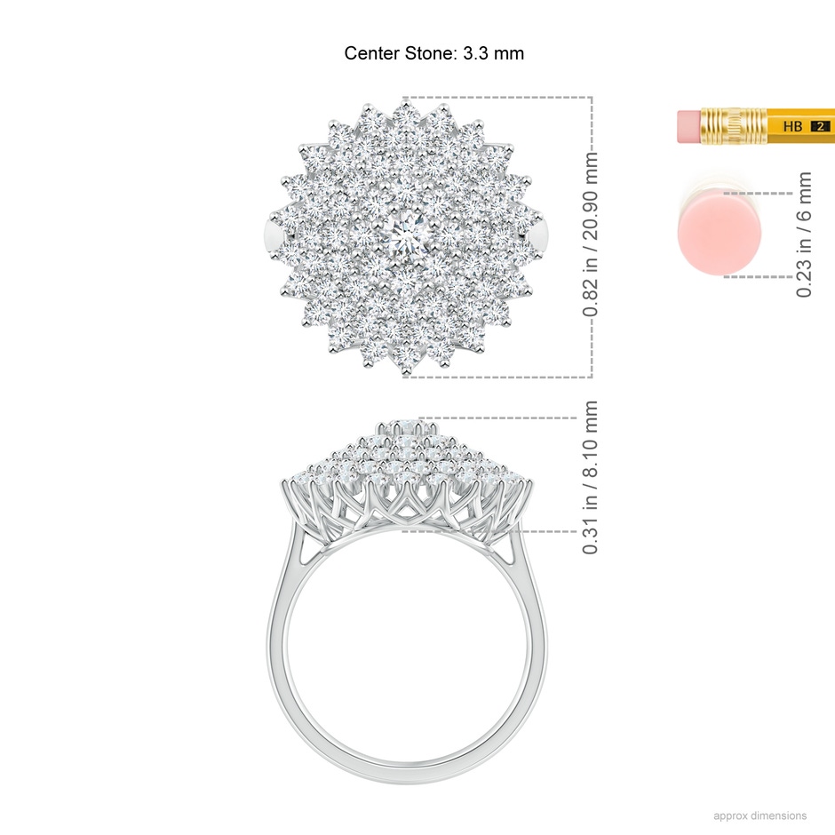 3.3mm GVS2 Diamond Cluster Sunburst Cocktail Ring in P950 Platinum ruler