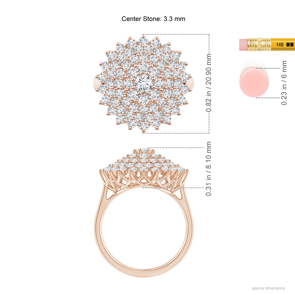 3.3mm GVS2 Diamond Cluster Sunburst Cocktail Ring in Rose Gold ruler
