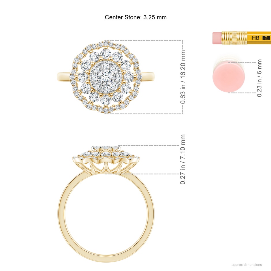 3.25mm GVS2 Composite Diamond Cocktail Ring with Scalloped Halo in Yellow Gold ruler
