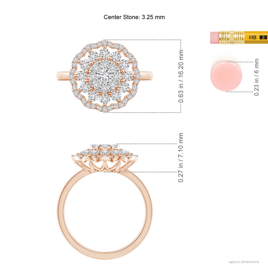 3.25mm HSI2 Composite Diamond Cocktail Ring with Scalloped Halo in Rose Gold ruler