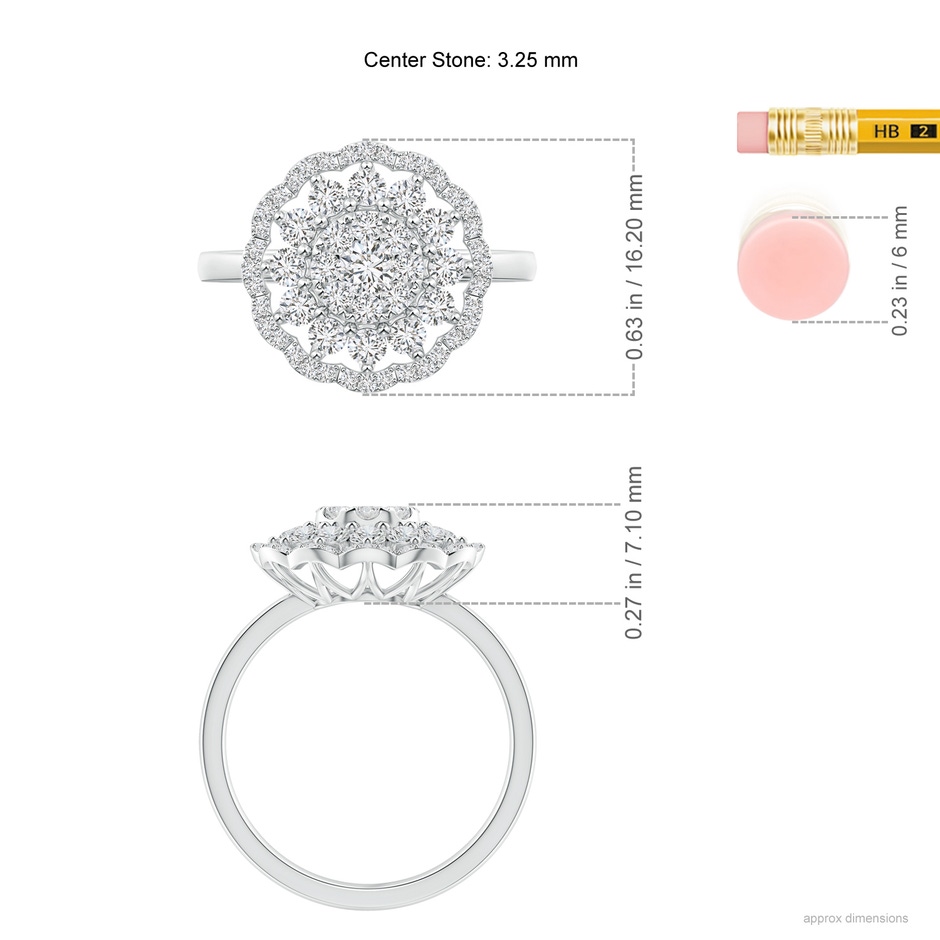 3.25mm HSI2 Composite Diamond Cocktail Ring with Scalloped Halo in White Gold ruler