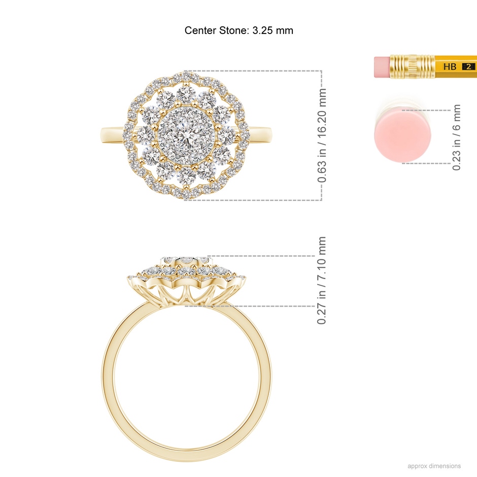 3.25mm IJI1I2 Composite Diamond Cocktail Ring with Scalloped Halo in Yellow Gold ruler
