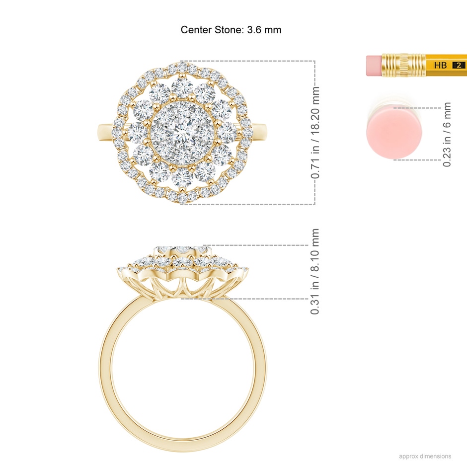 3.6mm GVS2 Composite Diamond Cocktail Ring with Scalloped Halo in Yellow Gold ruler