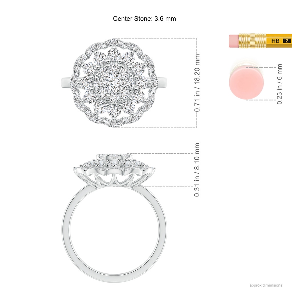 3.6mm HSI2 Composite Diamond Cocktail Ring with Scalloped Halo in White Gold Ruler