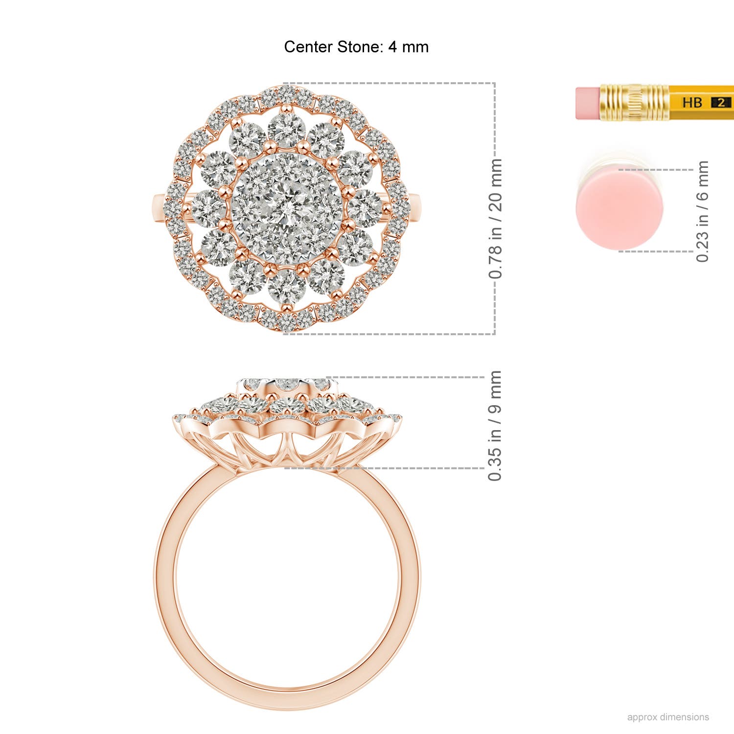 K, I3 / 1.9 CT / 14 KT Rose Gold