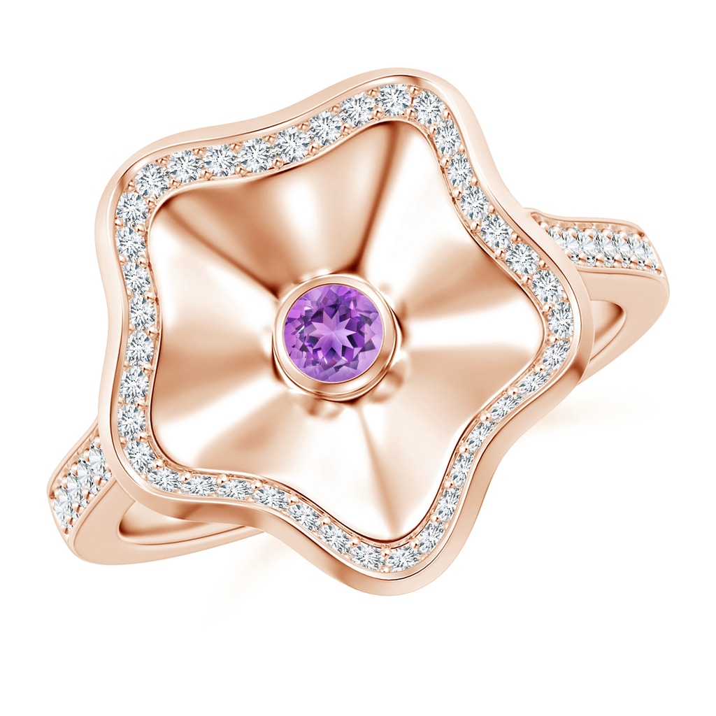 3mm AAAA Bezel-Set Amethyst Aquarius Floral Ring in Rose Gold