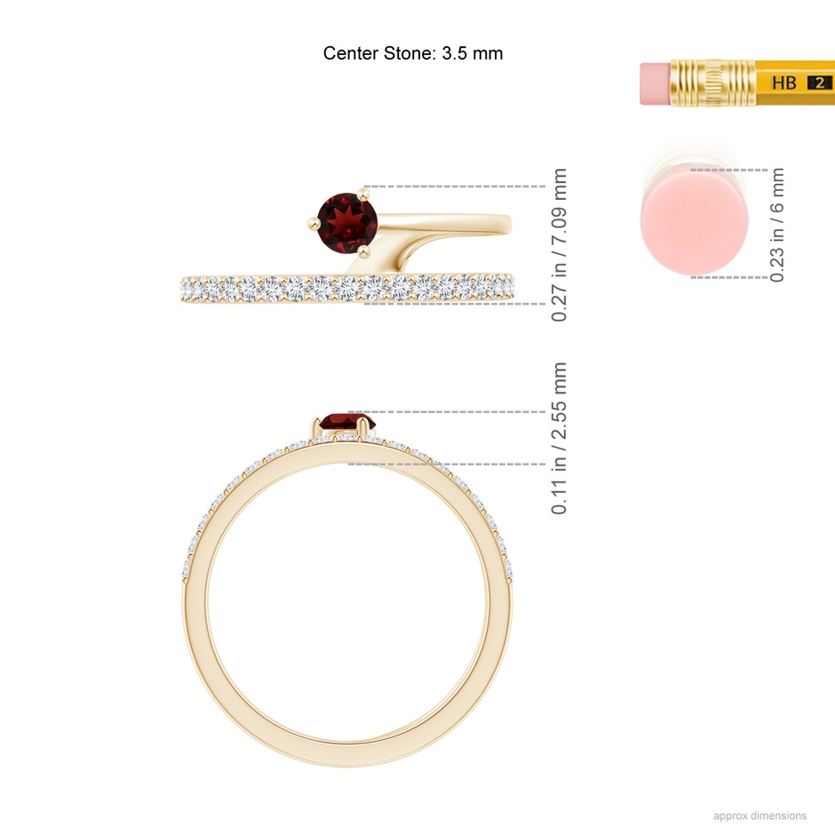 3.5mm AAA Garnet Capricorn Double Shank Ring with Diamonds in 9K Yellow Gold ruler
