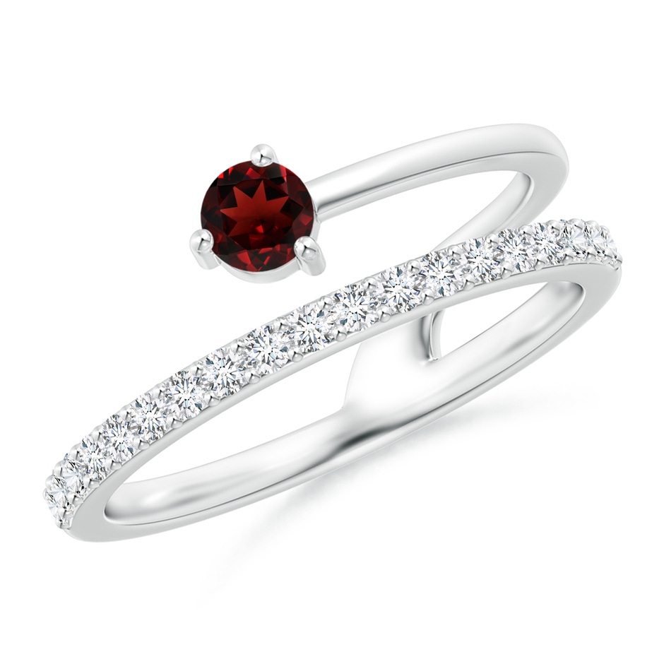 3.5mm AAA Garnet Capricorn Double Shank Ring with Diamonds in White Gold 