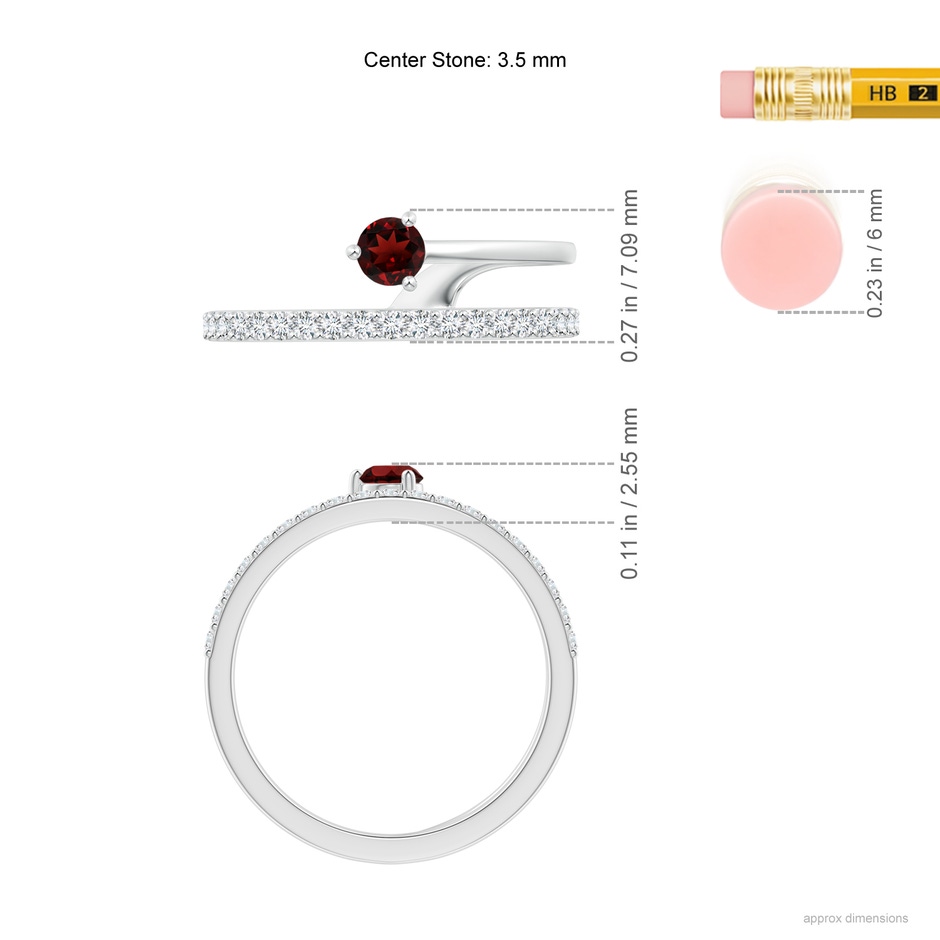 3.5mm AAA Garnet Capricorn Double Shank Ring with Diamonds in White Gold ruler