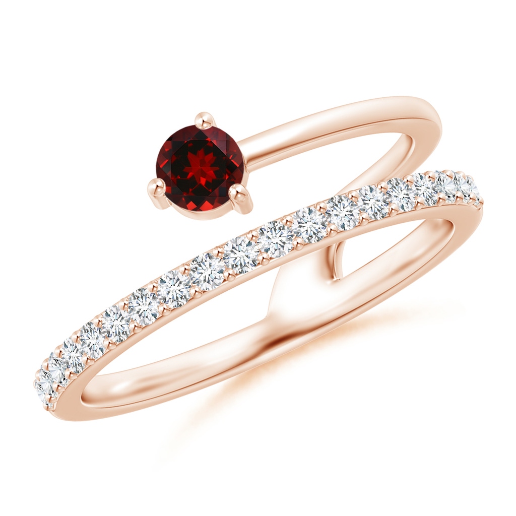 3.5mm AAAA Garnet Capricorn Double Shank Ring with Diamonds in Rose Gold