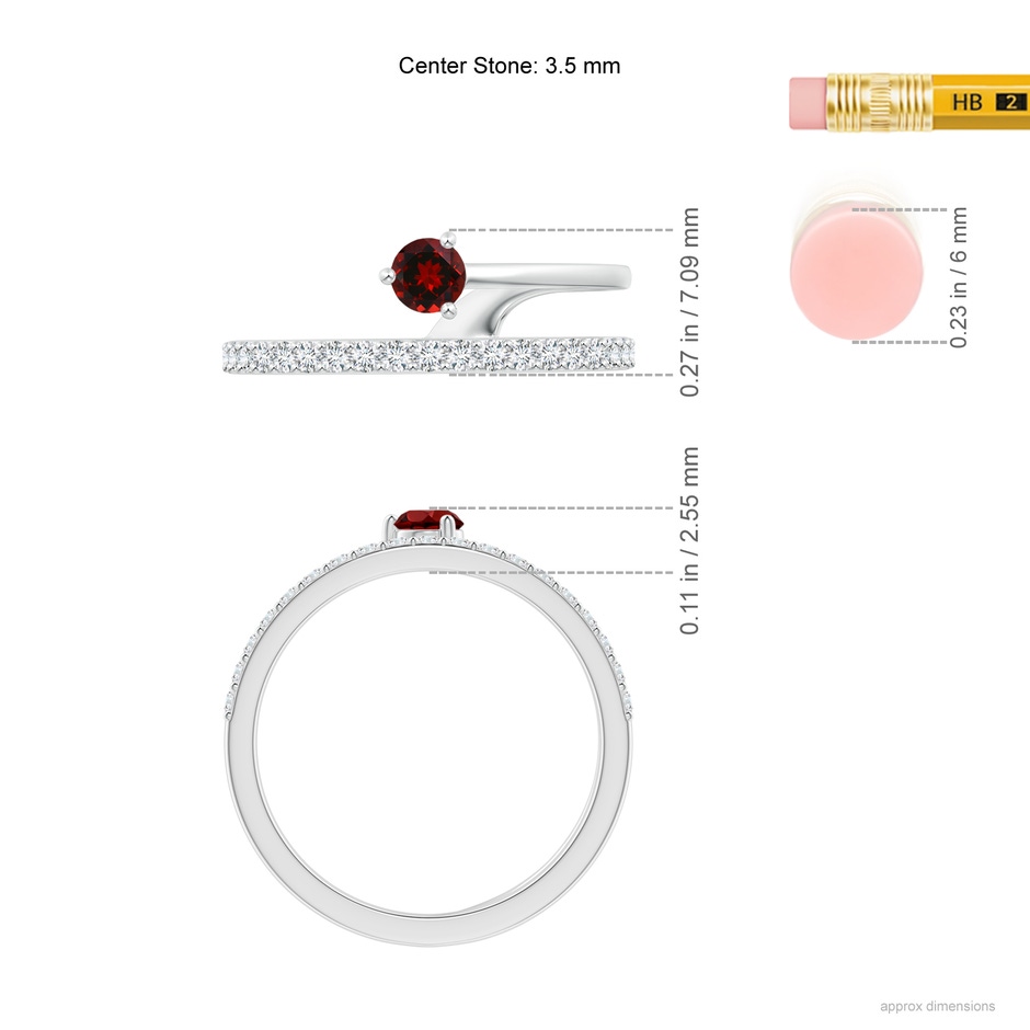 3.5mm AAAA Garnet Capricorn Double Shank Ring with Diamonds in White Gold ruler