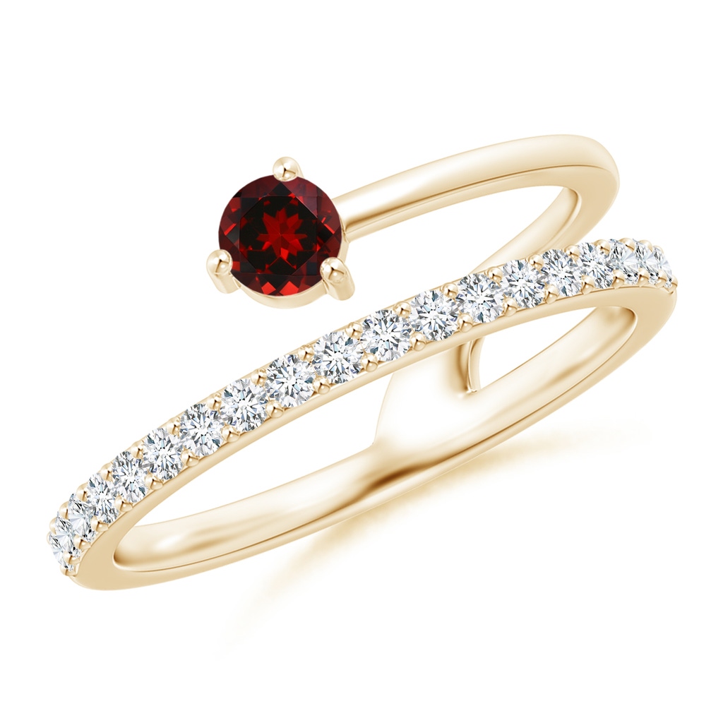 3.5mm AAAA Garnet Capricorn Double Shank Ring with Diamonds in Yellow Gold