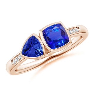 5mm AAA Cushion & Trillion Tanzanite Sagittarius Two Stone Ring in 10K Rose Gold