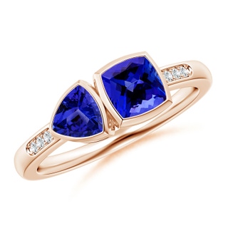 5mm AAAA Cushion & Trillion Tanzanite Sagittarius Two Stone Ring in Rose Gold